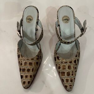 Alligator two-tone beige / brown heels handmade in Italy, Andrue, sz 8